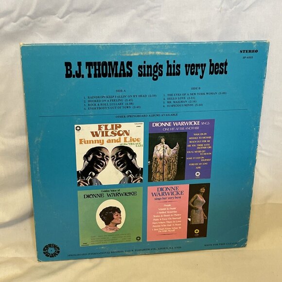 B.J. Thomas Sings His Very Best (Vinyl) Springboard SP-4005 Good+ LP Record - Picture 3 of 12